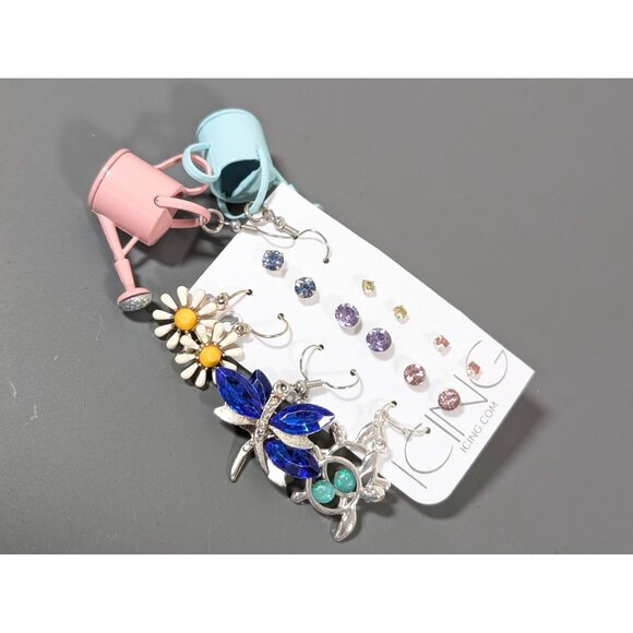 ICING Spring Flower Pot Dragonfly Turtle Earrings Set of 9 - Picture 1 of 6